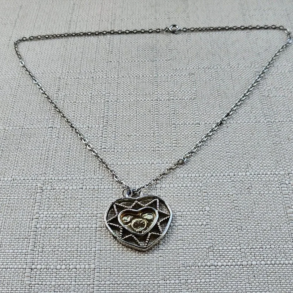 Vintage Necklace Silver Tone Chain Fashion Jewelry Heart Shape Pendant Necklace - Picture 5 of 10